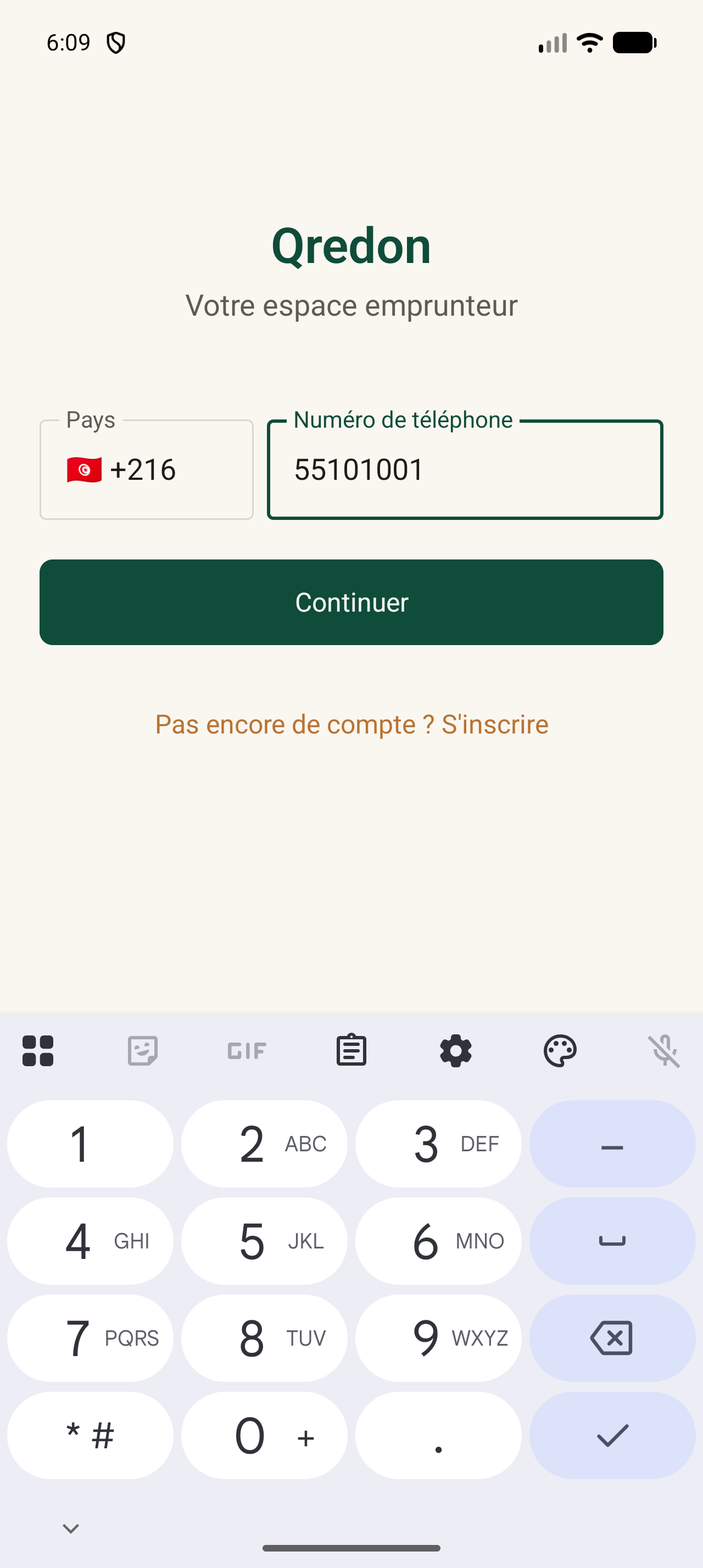 Numéro saisi