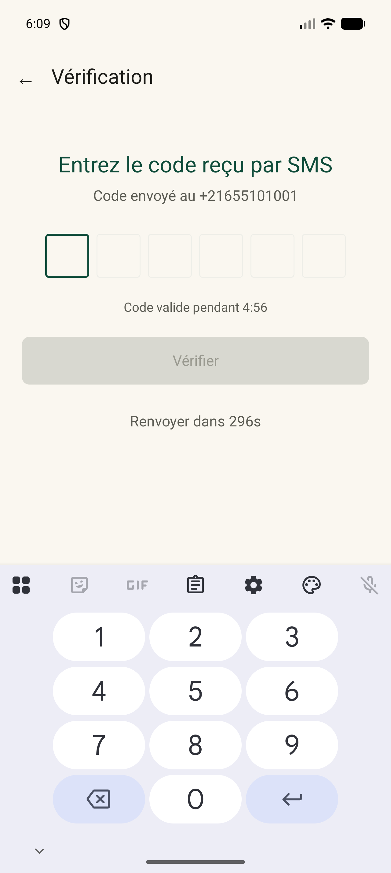 Écran OTP vide