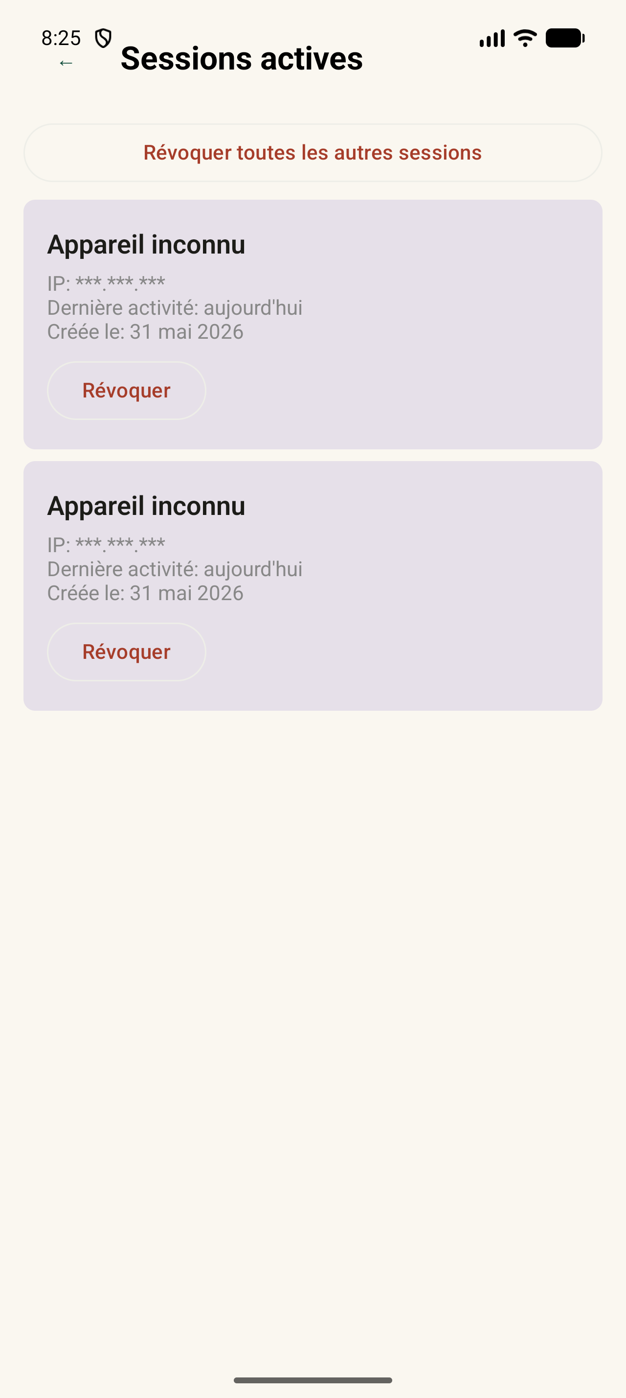 Sessions actives