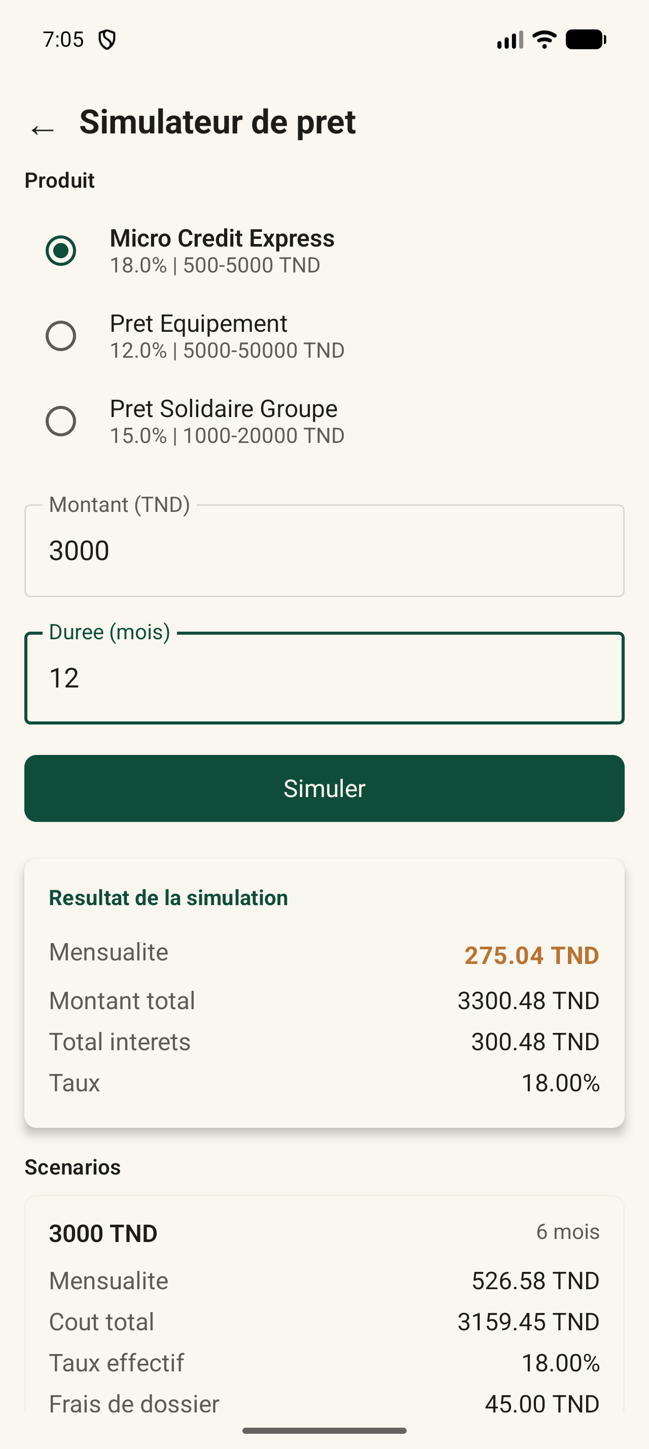 Résultat simulation